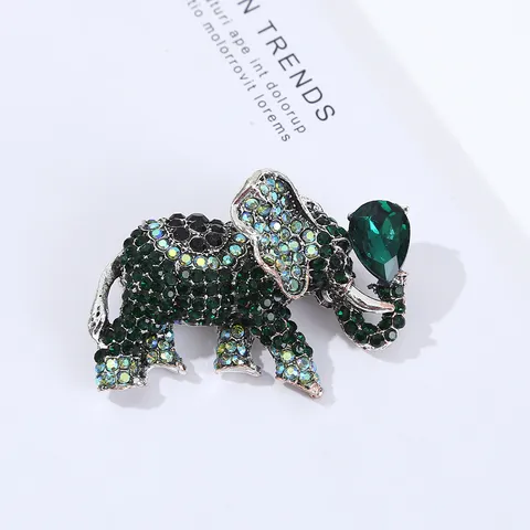 Vintage Alloy Rhinestone Elephant Brooch Pin For Women Men Colorful Crystal Animal Necklace Pendant Dual Use Fashion Jewelry Accessory