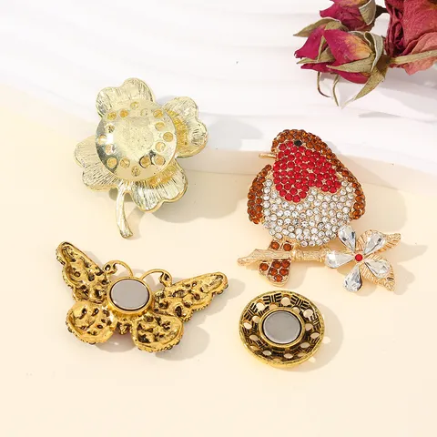 Magnetische Broche Strass Legering Bloem Dier Vorm Hijab Speld Sterke Magneet Sjaal Gesp Zonder Naaien Mode Accessoires