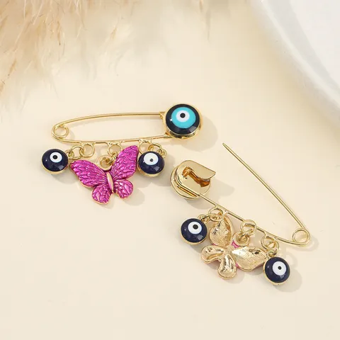 Minimalist Alloy Evil Eye Brooch Pin Beetle Bee Butterfly Bow Knot Blue Eyes Safety Pin Rhinestone Enamel Fashion Jewelry Accessories