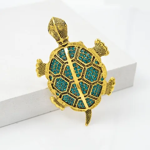 Vintage Alloy Rhinestone Turtle Brooch Pendant For Men Women Retro Animal Shape Badge Suit Lapel Pin Jewelry
