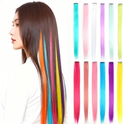 Synthetic Hair Extensions Clip in Color Highlight Straight Hair Piece Multicolor Highlight Hair Extension For Women Styling