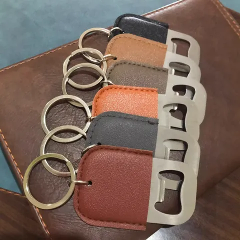 Stainless Steel Bottle Opener With PU Leather Keychain Portable Metal Beer Bottle Opener Bar Wine Tool For Kitchen Outdoor