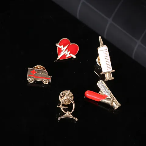 Medical Theme Cartoon Brooch Creative Microscope Syringe Ambulance ECG Heart Enamel Alloy Pin Badge For Doctors Nurses Jewelry