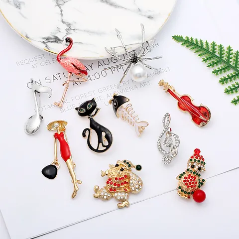 Cute Cartoon Animal Enamel Brooch Pin Set For Women Teens Backpack Clothes Decoration Alloy Rhinestone Pearl Accessory Badges