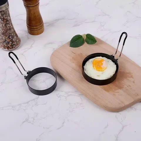 Stainless Steel Fried Egg Mold Non-Stick Round Egg Ring Pancake Maker With Foldable Handle Kitchen Cooking Tool