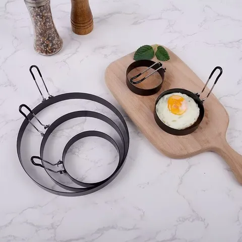 Stainless Steel Fried Egg Mold Non-Stick Round Egg Ring Pancake Maker With Foldable Handle Kitchen Cooking Tool