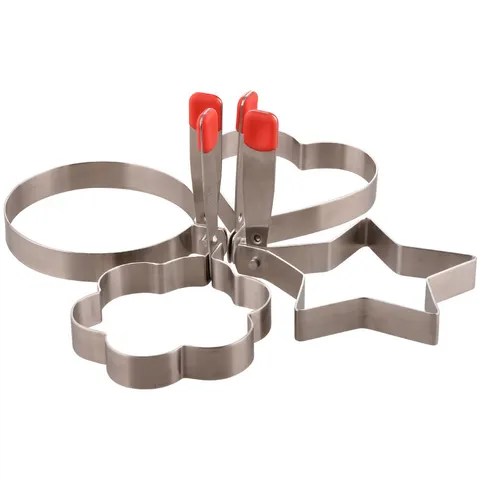 Moule à Œuf au Plat en Acier Inoxydable Poignée Silicone Anti-Brûlure Outil de Cuisson de Cuisine Forme Cœur Étoile Fleur Anneaux à Œufs