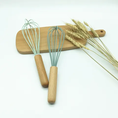 Holzgriff Silikon Schneebesen Manueller Eierschläger Küche Backwerkzeug Zum Mischen von Teig Butter Sahne Soße Kochutensilien