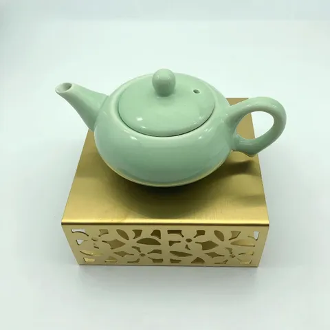 Stainless Steel Tea Warmer Square Titanium Gold Heated Base Tea Pot Heater Heating Stand Holder For Home Kitchen Teaware