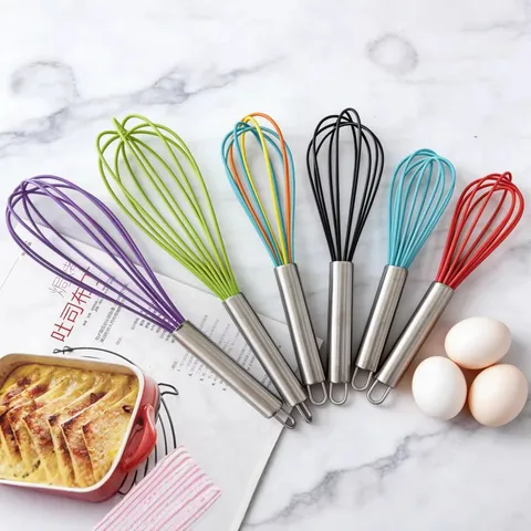 Stainless Steel Handle Silicone Whisk Handheld Egg Beater Cream Mixer Baking Tool Kitchen Gadget For Cake Baking