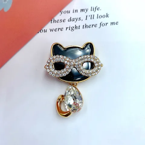 Fashion Alloy Rhinestone Cat Brooch Pin Cute Animal Enamel Lapel Pin Badge Jewelry Gift For Women And Girls