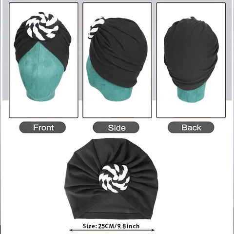 Bohemian Turban Hat For Women Stretch Knit Chemo Cap Floral 3D Flower Head Wrap Versatile Fashion Headwear
