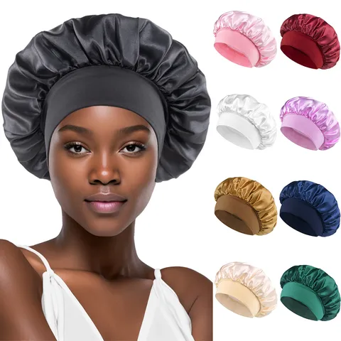 Women Satin Sleep Bonnet Soft Silk Night Cap Wide Band Hair Care Ladies Elastic Slouchy Hat