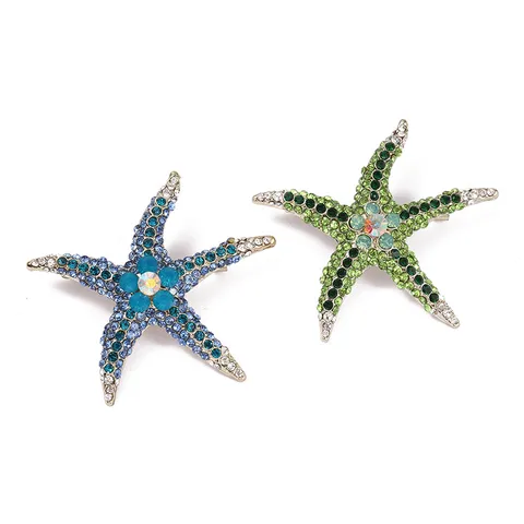 Vintage Alloy Starfish Rhinestone Brooch Pin Colorful Crystal Marine Life Scarf Clip Suit Decoration Jewelry Accessories Gift For Women