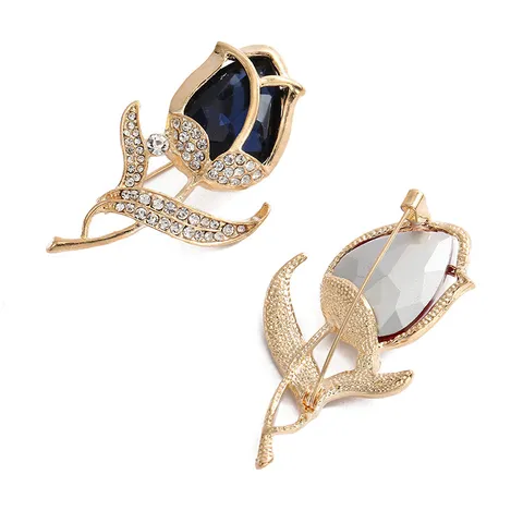 Vintage Alloy Rhinestone Flower Brooch For Women Elegant Crystal Tulip Pin Fashion Clothing Accessories banquet Party Gift