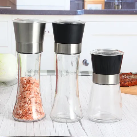 Moulin à Poivre Manuel en Verre Tête en Acier Inoxydable Moulin à Épices pour Cuisine Cuisson