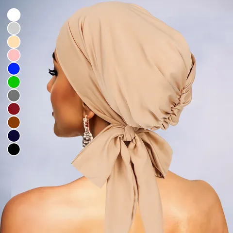Damen Einfarbig Plissierter Turban Hut Schleife Atmungsaktiv Bequemer Elastischer Kopfumschlag Minimalistisch Tägliche Haarschmuck