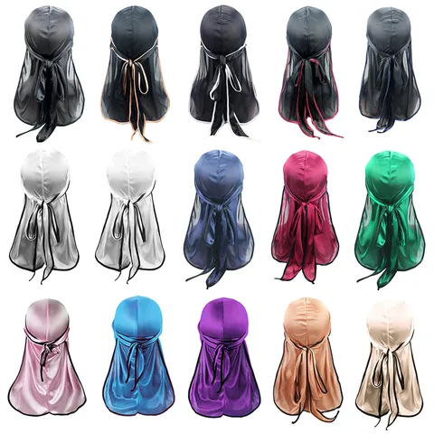 Seidenartiger Durag Satin Piratenhut Langer Schwanz Elastische Wave Cap Für Herren Damen Haarpflege Kopfbedeckung