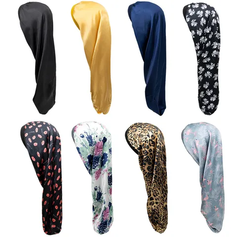 Damen Lange Satin Schlafmütze Elastische Nacht Schlaf Mütze Haarpflege Haube