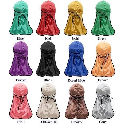 Silky Durag Long Tail Pirate Hat Satin Headwrap Elastic Durags Cap For Men Women Hair Styling Fashion Accessories