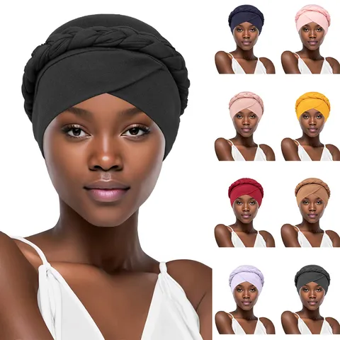 Damen Mode Geflochtene Turban Mütze Ethischer Stil Einzelfarbig Elastisches Kopfband Winter Warme Strickmütze Kopfbedeckung