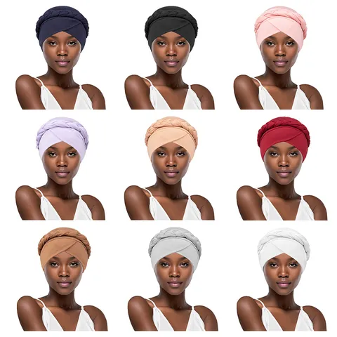 Damen Mode Geflochtene Turban Mütze Ethischer Stil Einzelfarbig Elastisches Kopfband Winter Warme Strickmütze Kopfbedeckung