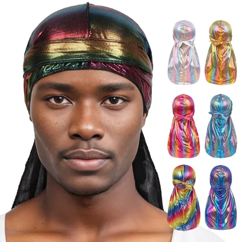 Herren Laser Seide Durag Piratenmütze Langer Schwanz Kopftuch Glänzend Vielseitig Hip-Hop Radfahren Kopfbedeckung