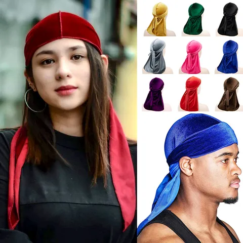 Unisex Samt Durag Langer Schwanz Piratenhut Hip Hop Kopftuch Weich Atmungsaktiv Kopfbedeckung Für Männer Frauen