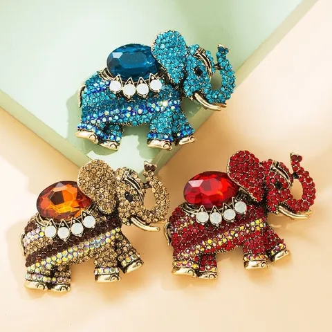 Broche Éléphant en Alliage Strass Vintage pour Femme Épingle Animal Exotique Perle Artificielle Broche Rétro Bijoux