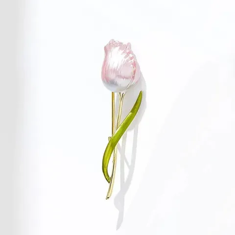 Elegant Tulip Flower Brooch For Women Men Alloy Artificial Pearl Enamel Safety Pin Clothes Badge Anti Exposure Jewelry Gift