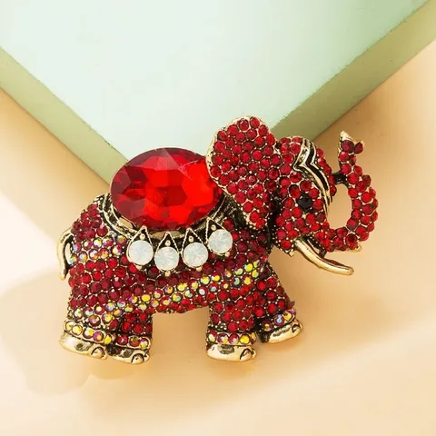 Broche Éléphant en Alliage Strass Vintage pour Femme Épingle Animal Exotique Perle Artificielle Broche Rétro Bijoux