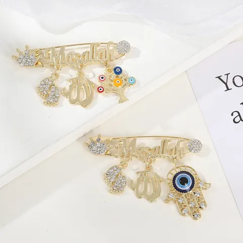 Spilla Turchia Malocchio per Donna Uomo Rétro Lega Strass Mano di Fatima Spilla da Balia Spille Etnico Protezione Gioielli Regalo
