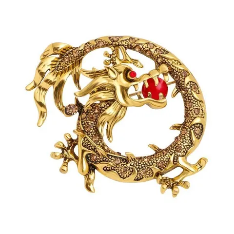 Broche de Dragón de Aleación Vintage Diamante de Imitación de Lujo Perla Artificial Alfiler Para Traje Abrigo Hombres Mujeres Joyería Regalo