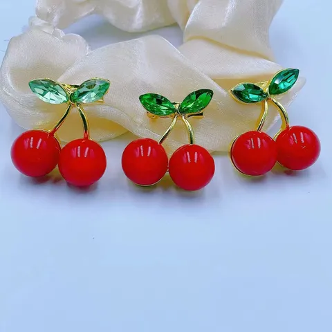 Cute Alloy Rhinestone Cherry Brooch Pin Anti Exposure Collar Lapel Pin Fruit Decorative Clothing Pin Jewelry For Women