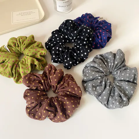 Dames Polka Dot Stof Scrunchies Geplooide Gaze Haarelastiekjes Handgemaakte Elegante Grote Haartouw Ponytail Accessoires