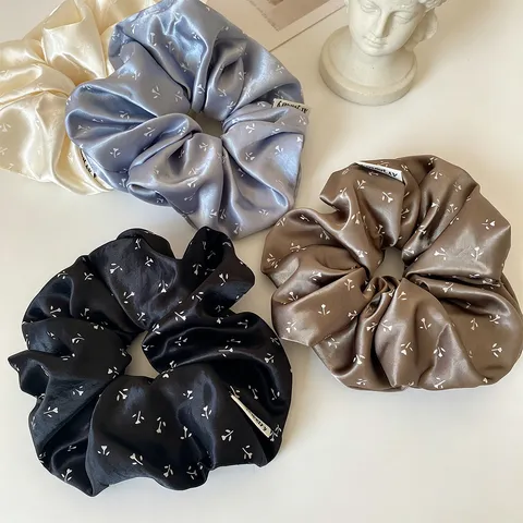 Korean Floral Satin Scrunchie For Women Elegant Print Hair Rope High Elastic Ponytail Holder Fashion Hair Tie Accessories