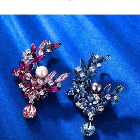 Elegante Legering Strass Bloem Blad Brosche Met Kunstparel Traanhanger Kristal Glas Corsage Voor Vrouwen Mannen Accessoires