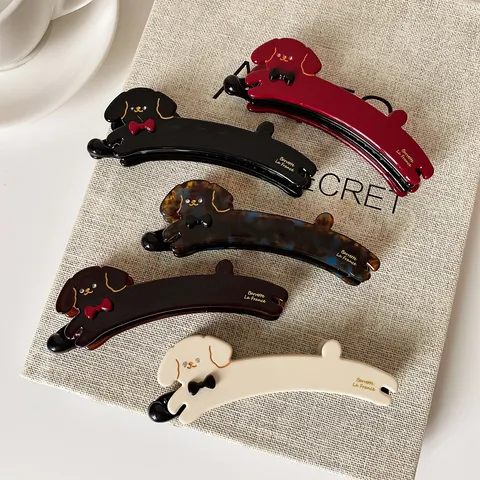 Cute Dog Shaped Acetate Banana Clip Korean Style High Ponytail Vertical Hair Clip Handmade Bow Animal Pattern Hair Accessories For Women