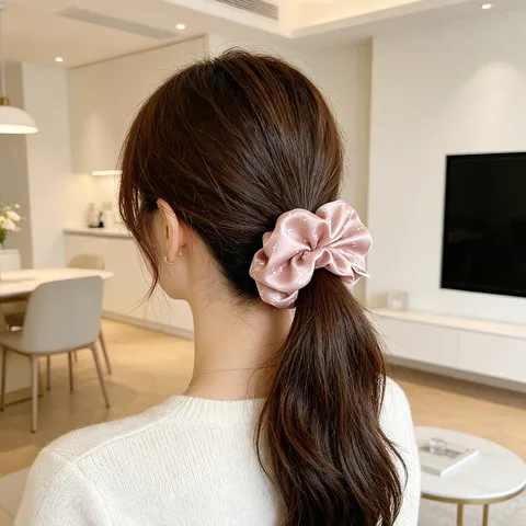 Korean Floral Satin Scrunchie For Women Elegant Print Hair Rope High Elastic Ponytail Holder Fashion Hair Tie Accessories