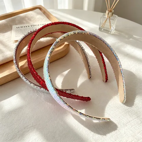 Süß Schwamm Strass Haarband Glänzend Pailletten Breit Gepolstert Stirnband High Top Dick Kopfschmuck Haarschmuck Für Damen Party