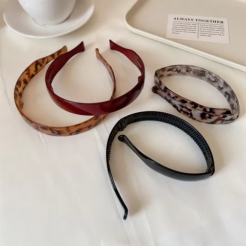 Fashion Foldable Plastic Resin Headband For Women Fresh Sweet Leopard Print Solid Color Teeth Comb Hair Hoop Accessories