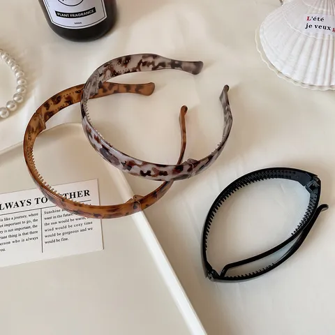 Fashion Foldable Plastic Resin Headband For Women Fresh Sweet Leopard Print Solid Color Teeth Comb Hair Hoop Accessories