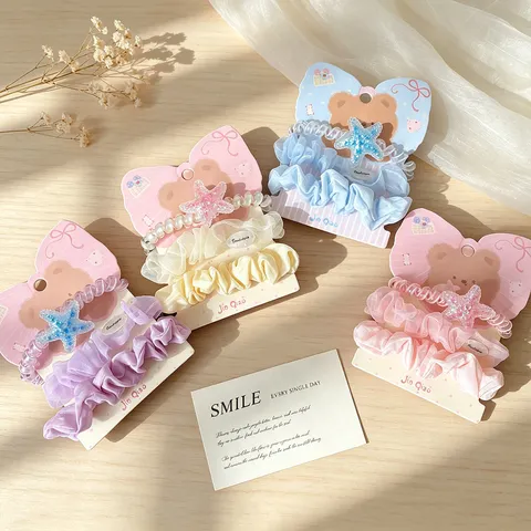 Korean Style Cute Lace Mesh Hair Ties Starfish Hair Ropes Cartoon Elastic Rubber Bands Hair Accessories For Girls Women