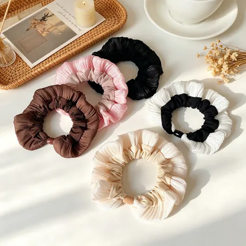 Korean Style Lace Mesh Scrunchies For Women Elegant Embroidery Hair Ties Floral Pattern Hair Accessories Sweet Large Hair Bands Handmade Headwear