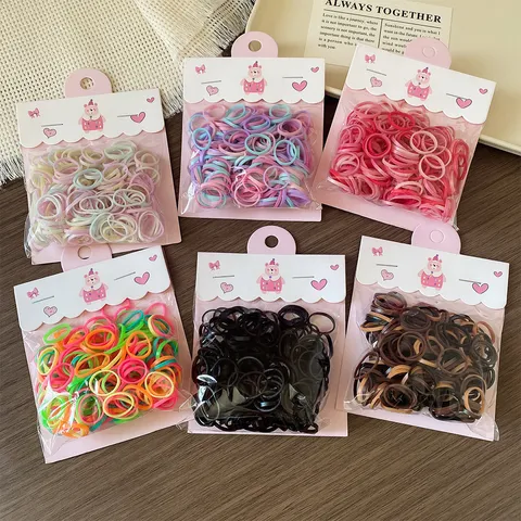 Einweg Gummibänder Elastische Haarbänder Für Kinder Mädchen Kleine Nahtlose Haarringe Bunte Dicke Haarbänder Zubehör