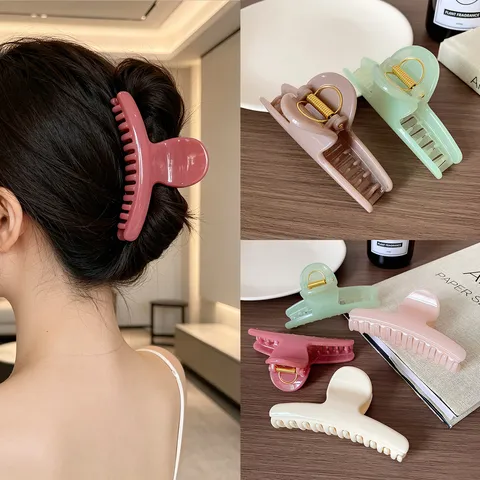 Pinza de Pelo Minimalista de Acetato Color Sólido Forma de Arco Grande Horquilla para Moño Sombrerería Elegante para Mujer