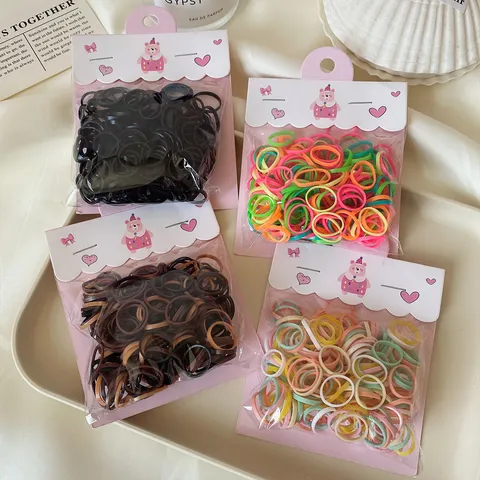 Einweg Gummibänder Elastische Haarbänder Für Kinder Mädchen Kleine Nahtlose Haarringe Bunte Dicke Haarbänder Zubehör