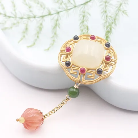 Vintage Neo Chinese Style Hollow Fretwork Brooch Pendant Alloy Artificial Pearl Rhinestone Tassel Pin For Women Cheongsam Accessory
