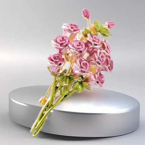 Elegant Pink Rose Bouquet Enamel Brooch For Women Rhinestone Alloy Floral Lapel Pin Suit Accessory Jewelry Gift