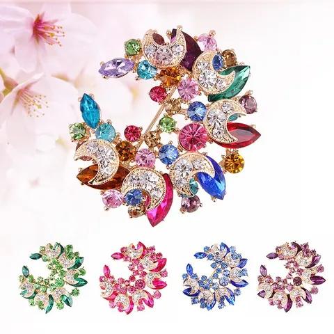 Alloy Strass Blume Brosche Koreanischen Stil Luxus Elegant Sichel Schalschnalle Schmuck Bekleidungszubehör Geschenk Für Damen